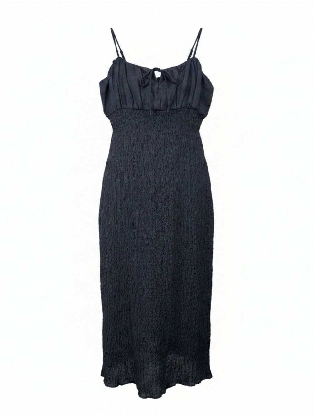 J. Crew Black Smocked Linen Midi Dress Spaghetti Straps Size 10 NWT Empire Waist